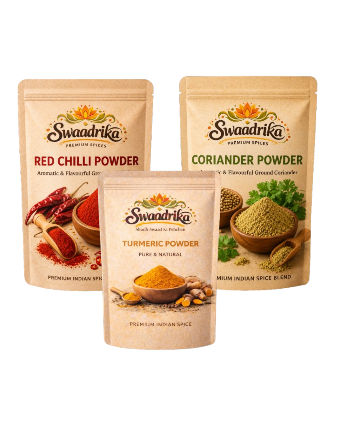 Red Chilli Powder, Turmeric Powder, Coriander Powder